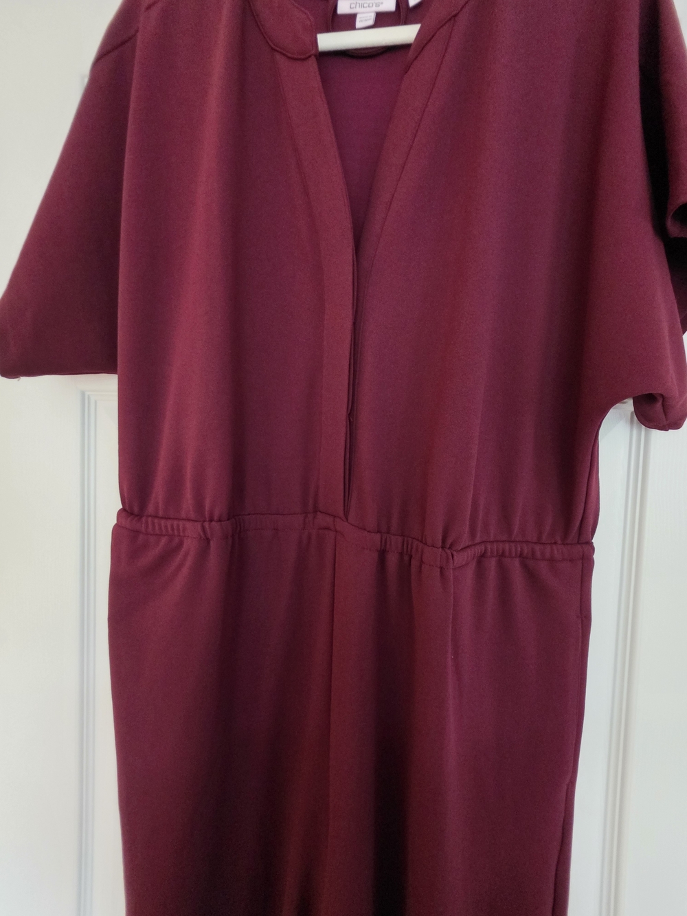 Chico's Burgundy V-Neck Wide-Leg Jumpsuit with Tie Waist - Picture 2 of 3